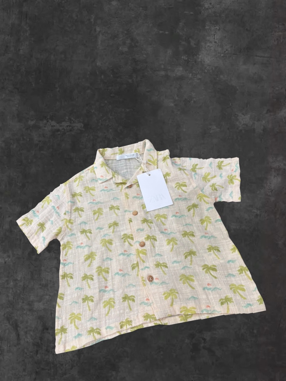 Zara Cream Button-Down Shirt with Green Palm Print